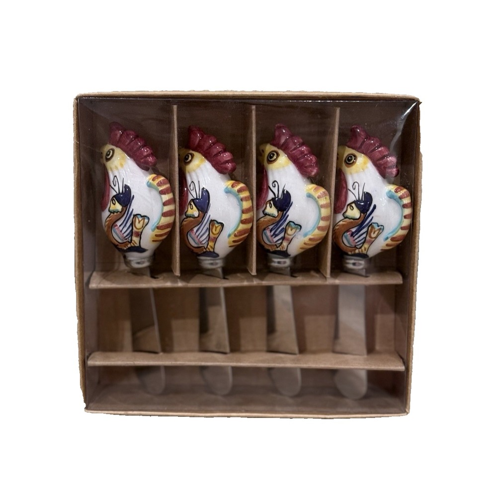 Cheese Spread Knife Chicken Rooster Farmhouse Set Of 4 NEW IN BOX